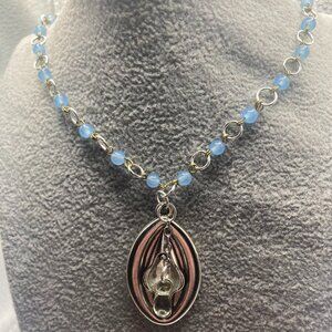 Handmade Georgia's Secret Flower Blue Glass Necklace